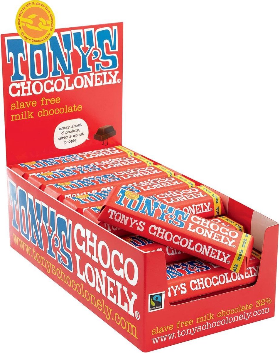 Tonys chocolonely chocolade, reep van 47 gram, melk